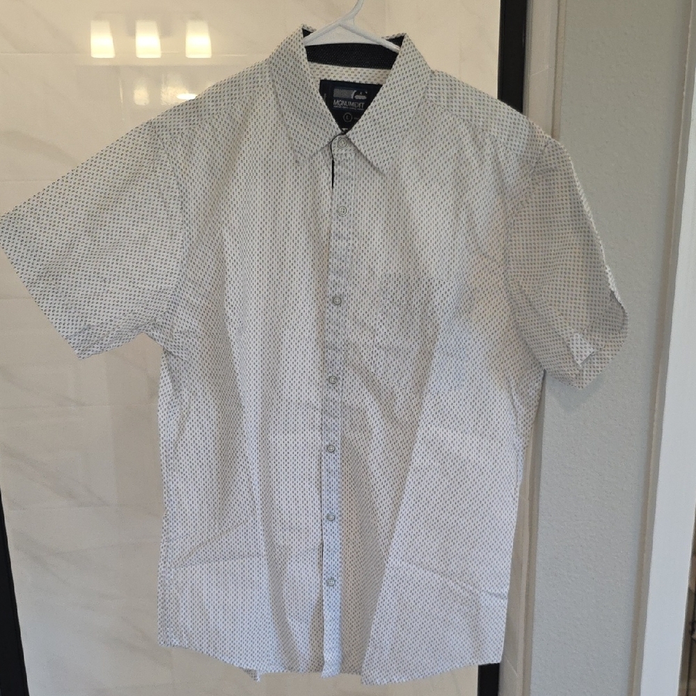 Men's White and Black Patterned Casual Shirt